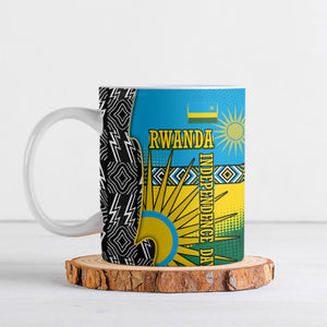 Rwanda Independence Day Unite Paix Progres Ceramic Mug African Geometric Pattern - Power Fist And Coffee Branch Art