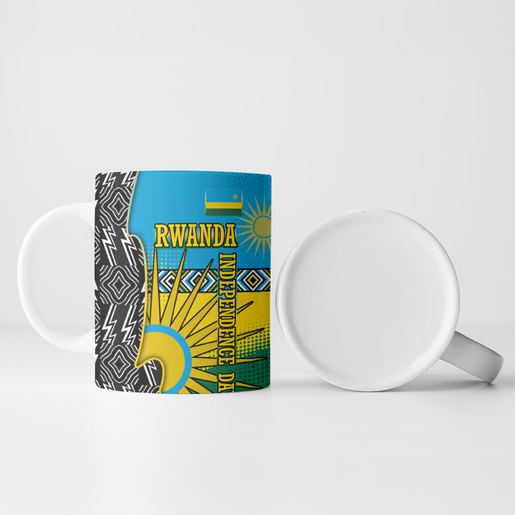 Rwanda Independence Day Unite Paix Progres Ceramic Mug African Geometric Pattern - Power Fist And Coffee Branch Art