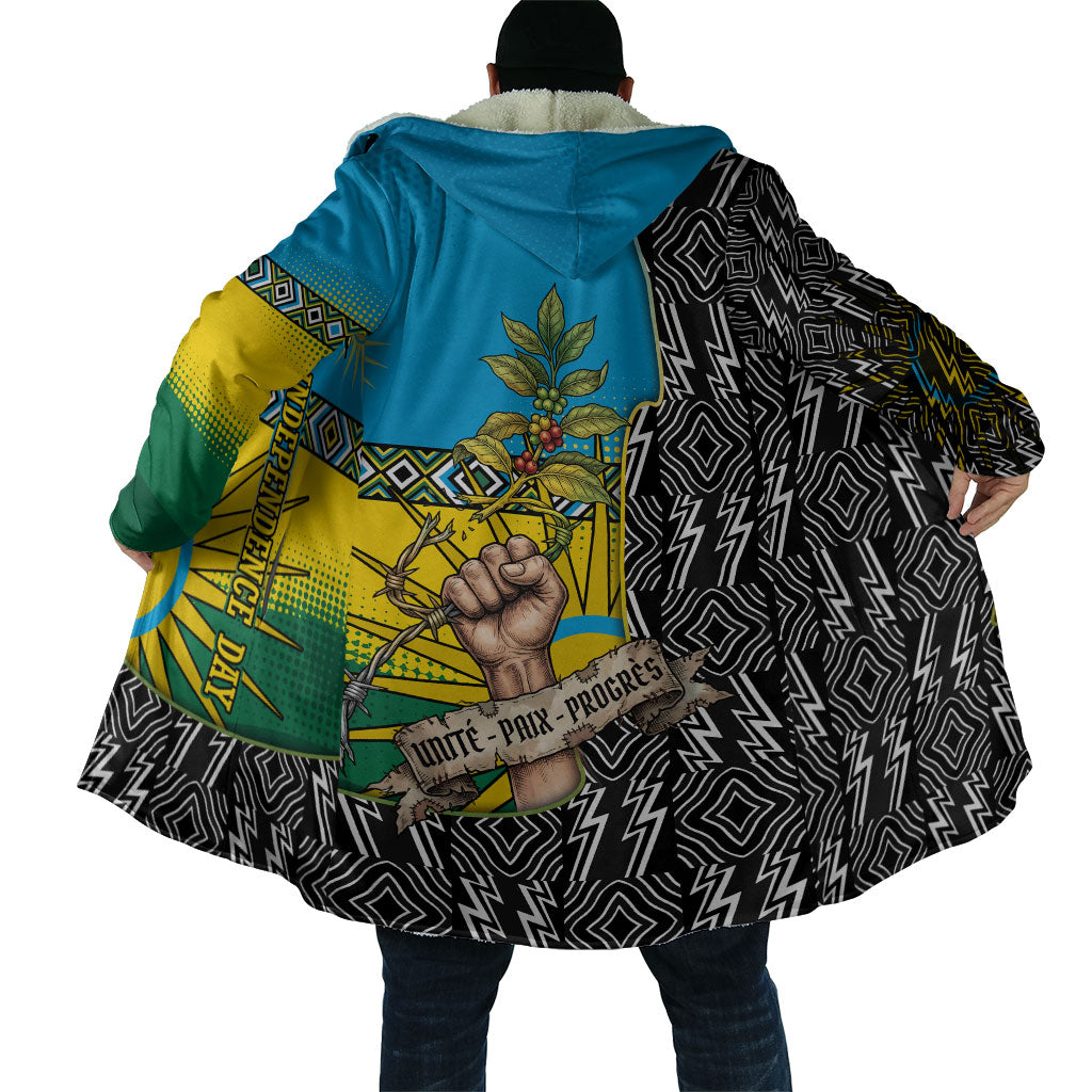 Rwanda Independence Day Unite Paix Progres Cloak African Geometric Pattern - Power Fist And Coffee Branch Art