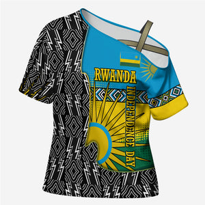 Rwanda Independence Day Unite Paix Progres Cross Shoulder Shirt African Geometric Pattern - Power Fist And Coffee Branch Art