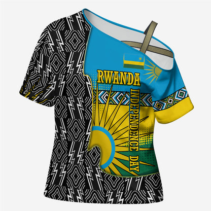 Rwanda Independence Day Unite Paix Progres Cross Shoulder Shirt African Geometric Pattern - Power Fist And Coffee Branch Art