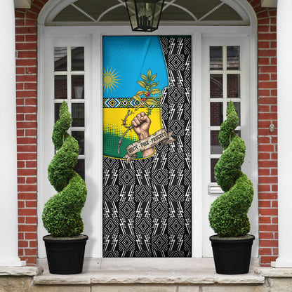 Rwanda Independence Day Unite Paix Progres Door Cover African Geometric Pattern - Power Fist And Coffee Branch Art