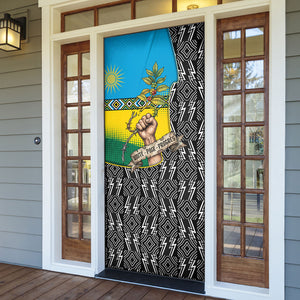Rwanda Independence Day Unite Paix Progres Door Cover African Geometric Pattern - Power Fist And Coffee Branch Art