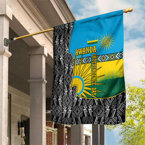 Rwanda Independence Day Unite Paix Progres Garden Flag African Geometric Pattern - Power Fist And Coffee Branch Art