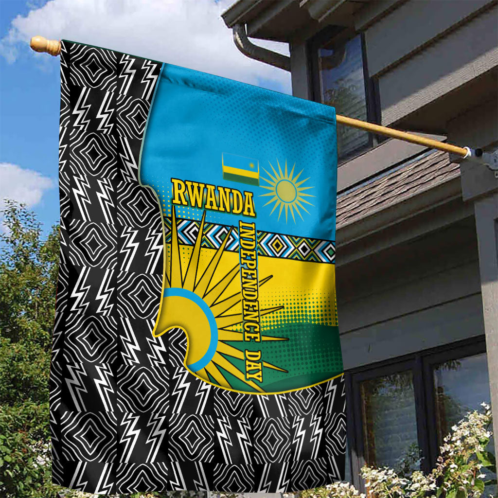 Rwanda Independence Day Unite Paix Progres Garden Flag African Geometric Pattern - Power Fist And Coffee Branch Art