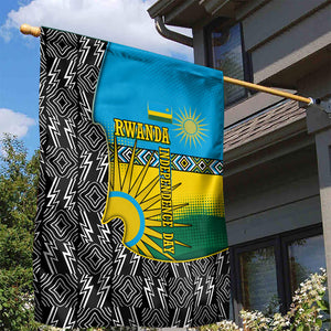 Rwanda Independence Day Unite Paix Progres Garden Flag African Geometric Pattern - Power Fist And Coffee Branch Art
