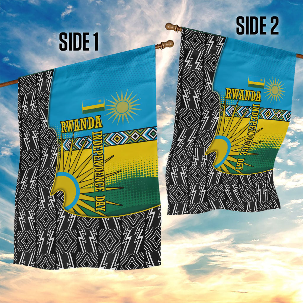 Rwanda Independence Day Unite Paix Progres Garden Flag African Geometric Pattern - Power Fist And Coffee Branch Art