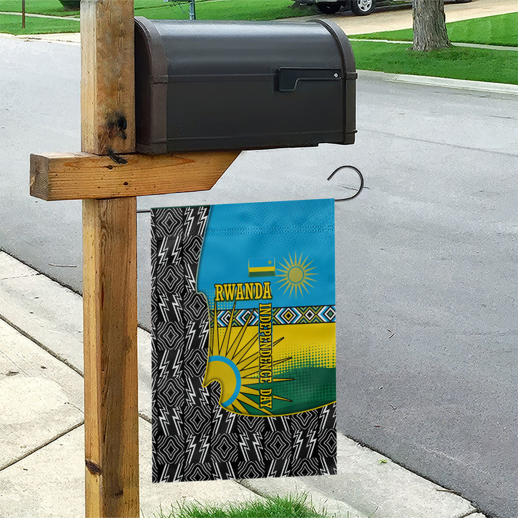 Rwanda Independence Day Unite Paix Progres Garden Flag African Geometric Pattern - Power Fist And Coffee Branch Art