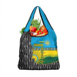 Rwanda Independence Day Unite Paix Progres Grocery Bag African Geometric Pattern - Power Fist And Coffee Branch Art