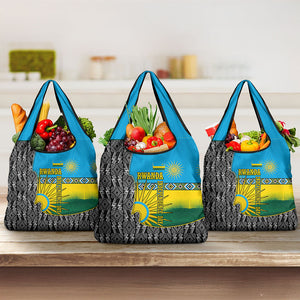 Rwanda Independence Day Unite Paix Progres Grocery Bag African Geometric Pattern - Power Fist And Coffee Branch Art