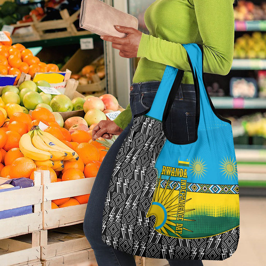 Rwanda Independence Day Unite Paix Progres Grocery Bag African Geometric Pattern - Power Fist And Coffee Branch Art