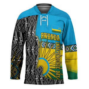 Rwanda Independence Day Unite Paix Progres Hockey Jersey African Geometric Pattern - Power Fist And Coffee Branch Art