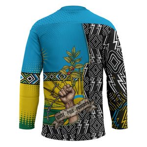 Rwanda Independence Day Unite Paix Progres Hockey Jersey African Geometric Pattern - Power Fist And Coffee Branch Art