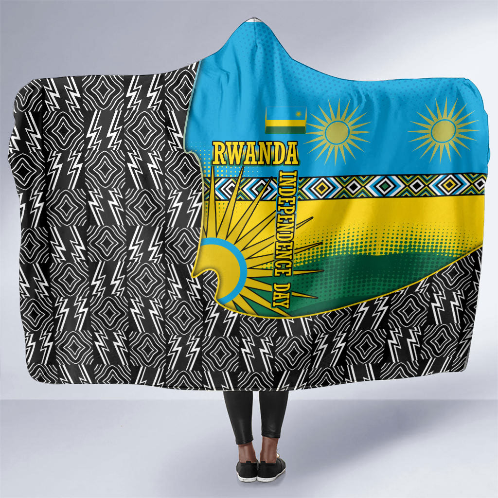 Rwanda Independence Day Unite Paix Progres Hooded Blanket African Geometric Pattern - Power Fist And Coffee Branch Art