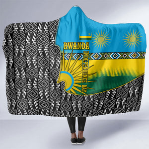 Rwanda Independence Day Unite Paix Progres Hooded Blanket African Geometric Pattern - Power Fist And Coffee Branch Art
