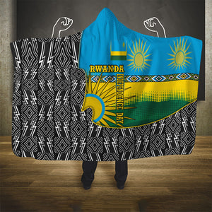 Rwanda Independence Day Unite Paix Progres Hooded Blanket African Geometric Pattern - Power Fist And Coffee Branch Art