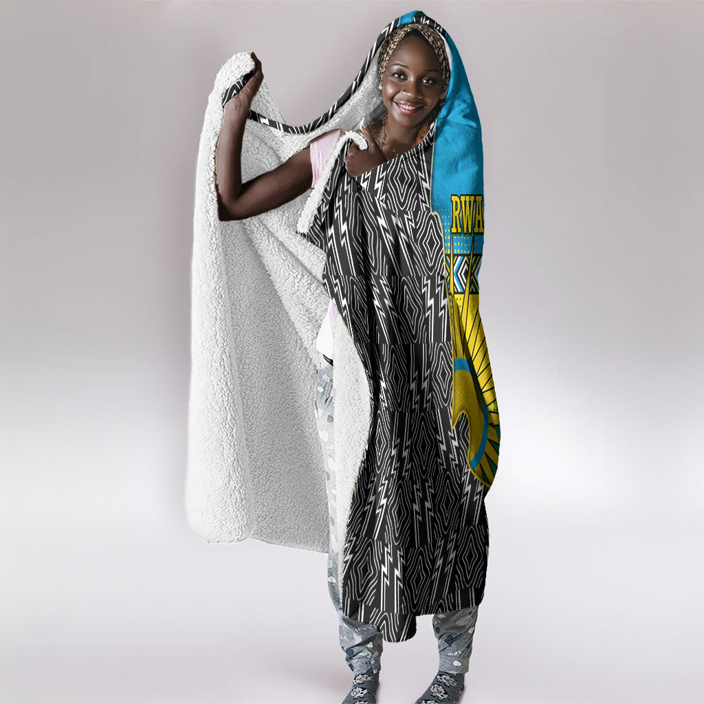 Rwanda Independence Day Unite Paix Progres Hooded Blanket African Geometric Pattern - Power Fist And Coffee Branch Art