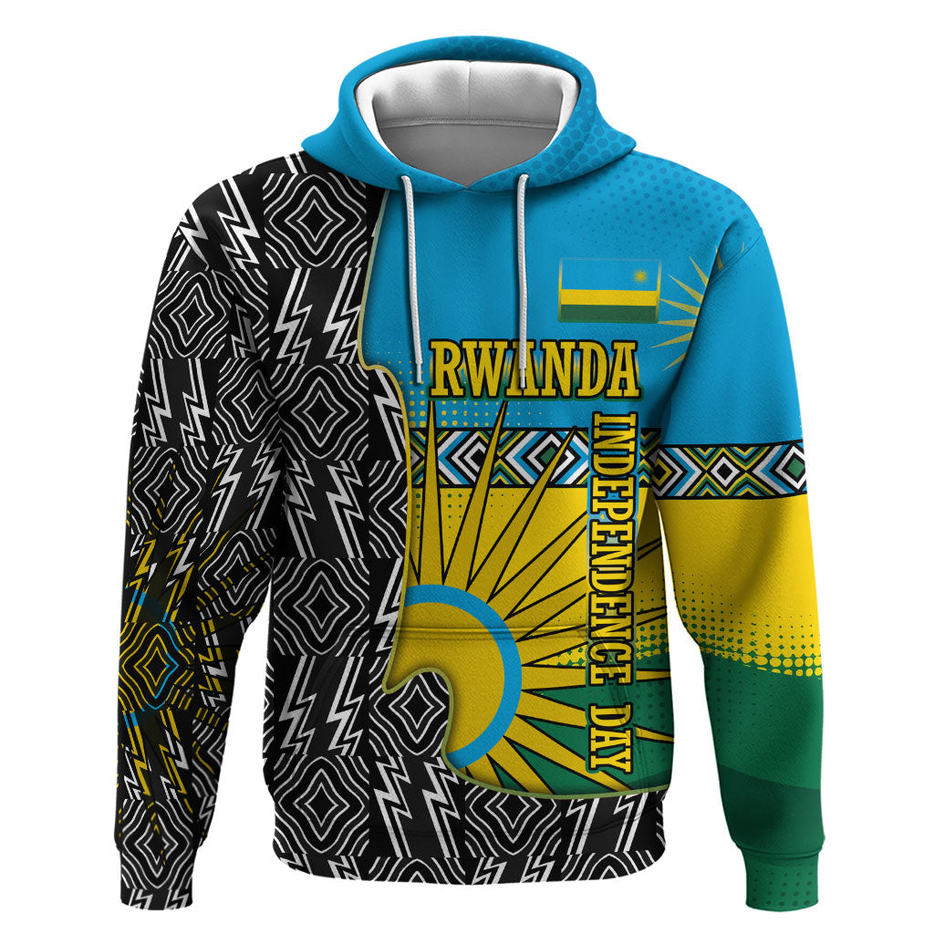 Rwanda Independence Day Unite Paix Progres Hoodie African Geometric Pattern - Power Fist And Coffee Branch Art