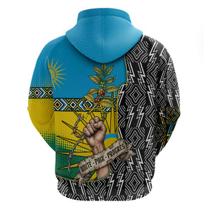 Rwanda Independence Day Unite Paix Progres Hoodie African Geometric Pattern - Power Fist And Coffee Branch Art