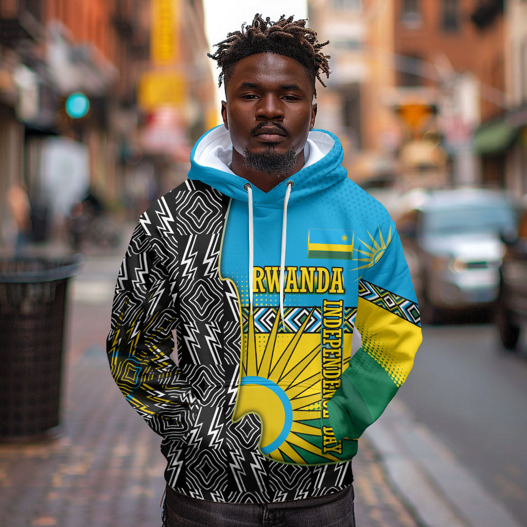 Rwanda Independence Day Unite Paix Progres Hoodie African Geometric Pattern - Power Fist And Coffee Branch Art
