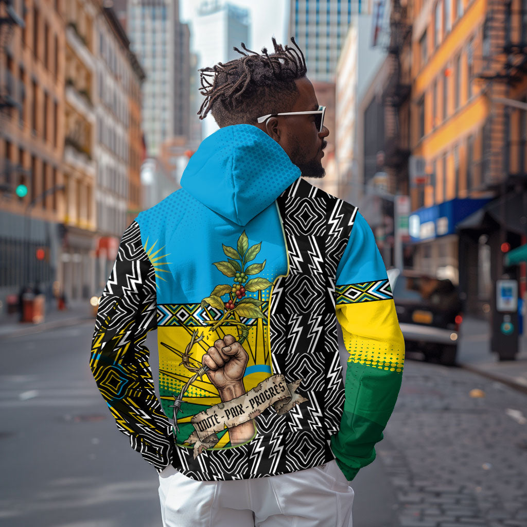 Rwanda Independence Day Unite Paix Progres Hoodie African Geometric Pattern - Power Fist And Coffee Branch Art