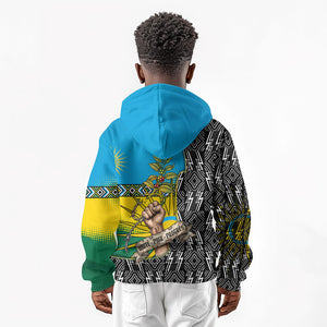 Rwanda Independence Day Unite Paix Progres Kid Hoodie African Geometric Pattern - Power Fist And Coffee Branch Art