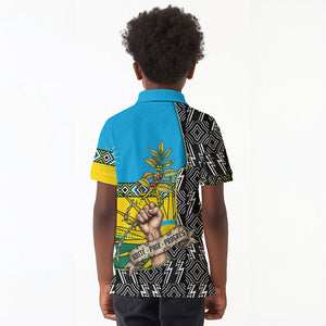Rwanda Independence Day Unite Paix Progres Kid Polo Shirt African Geometric Pattern - Power Fist And Coffee Branch Art