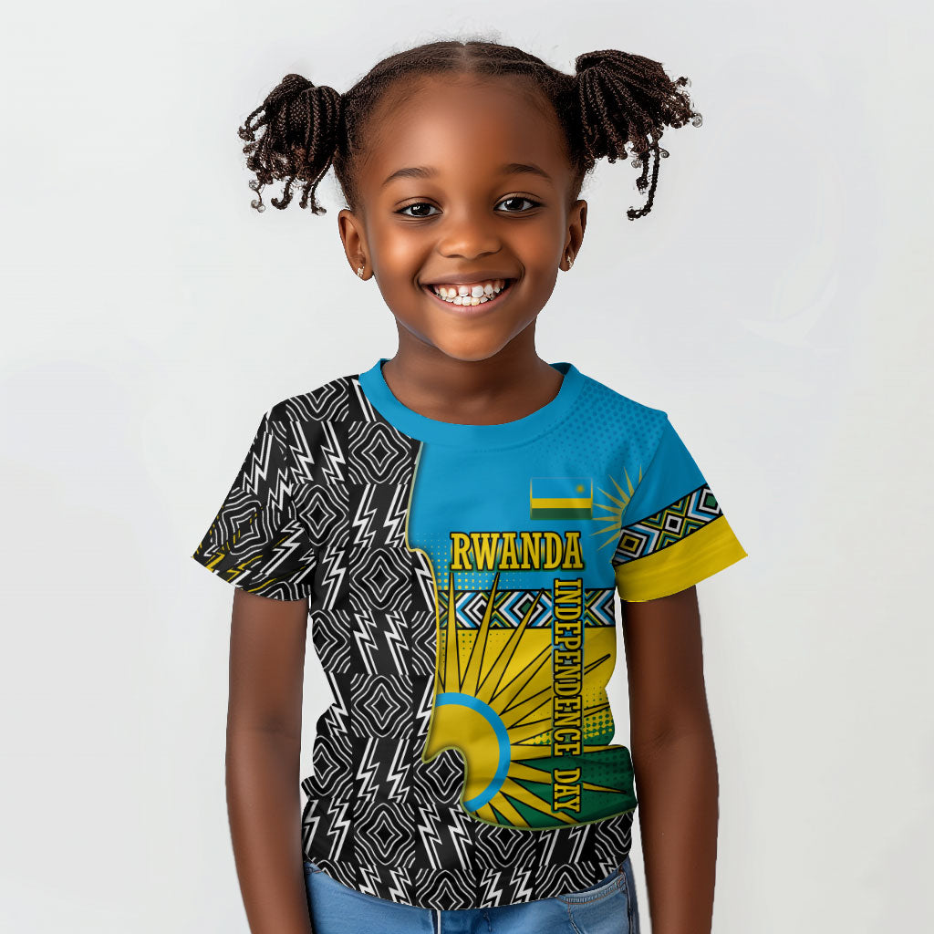 Rwanda Independence Day Unite Paix Progres Kid T shirt African Geometric Pattern - Power Fist And Coffee Branch Art