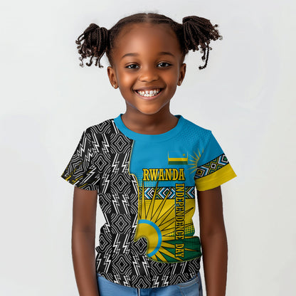 Rwanda Independence Day Unite Paix Progres Kid T shirt African Geometric Pattern - Power Fist And Coffee Branch Art