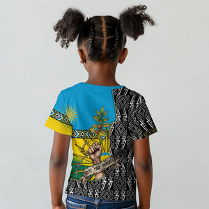 Rwanda Independence Day Unite Paix Progres Kid T shirt African Geometric Pattern - Power Fist And Coffee Branch Art