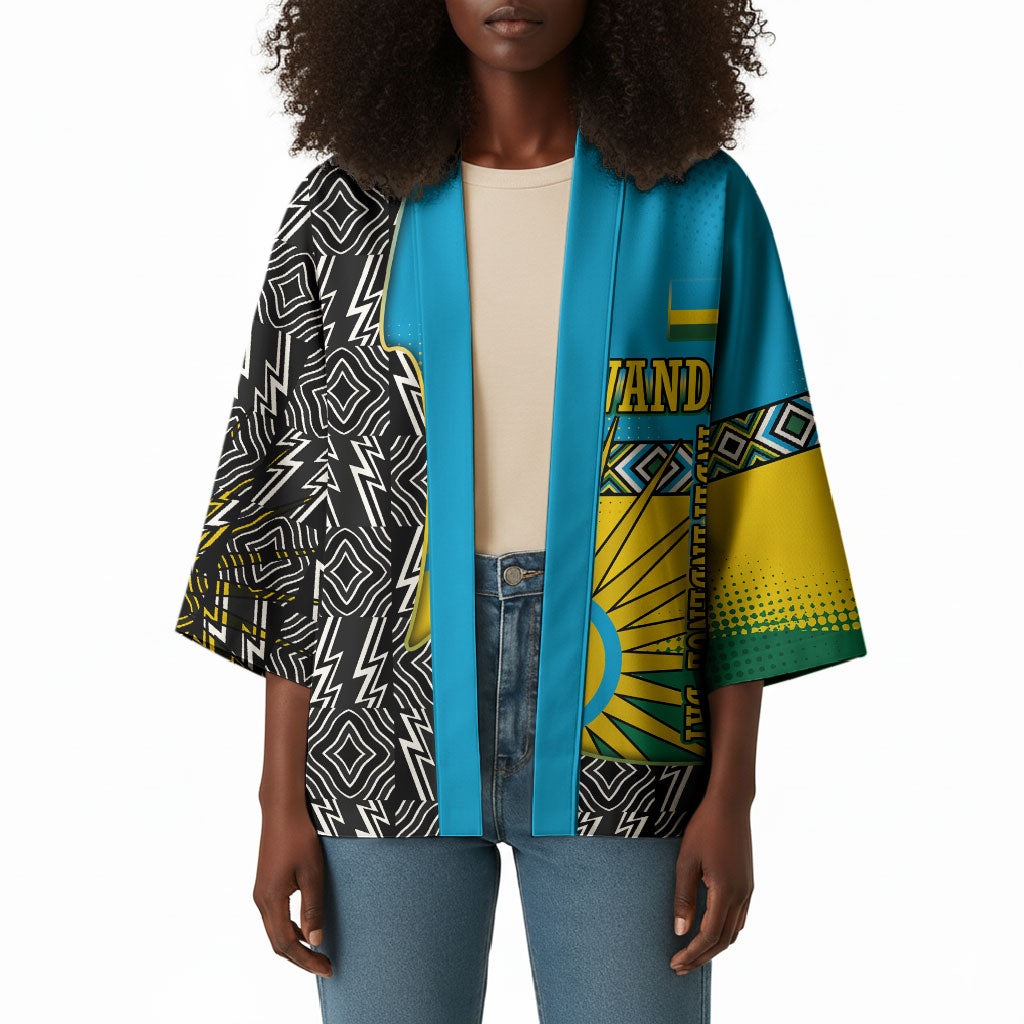 Rwanda Independence Day Unite Paix Progres Kimono African Geometric Pattern - Power Fist And Coffee Branch Art