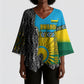 Rwanda Independence Day Unite Paix Progres Kimono Sleeve Blouse African Geometric Pattern - Power Fist And Coffee Branch Art