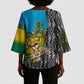Rwanda Independence Day Unite Paix Progres Kimono Sleeve Blouse African Geometric Pattern - Power Fist And Coffee Branch Art