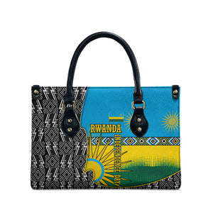 Rwanda Independence Day Unite Paix Progres Leather Bag African Geometric Pattern - Power Fist And Coffee Branch Art