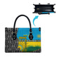 Rwanda Independence Day Unite Paix Progres Leather Bag African Geometric Pattern - Power Fist And Coffee Branch Art