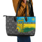 Rwanda Independence Day Unite Paix Progres Leather Tote Bag African Geometric Pattern - Power Fist And Coffee Branch Art