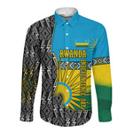 Rwanda Independence Day Unite Paix Progres Long Sleeve Button Shirt African Geometric Pattern - Power Fist And Coffee Branch Art