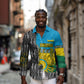 Rwanda Independence Day Unite Paix Progres Long Sleeve Button Shirt African Geometric Pattern - Power Fist And Coffee Branch Art