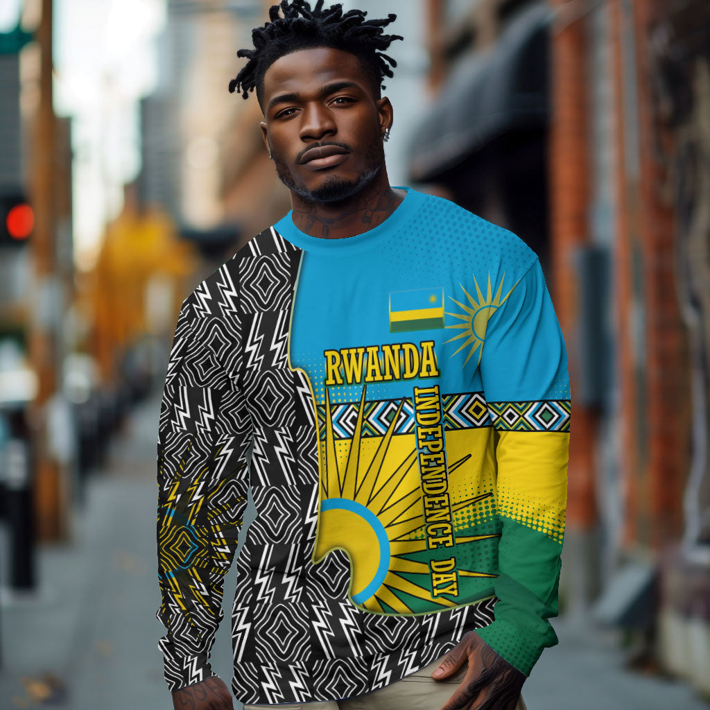 Rwanda Independence Day Unite Paix Progres Long Sleeve Shirt African Geometric Pattern - Power Fist And Coffee Branch Art