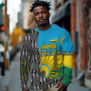 Rwanda Independence Day Unite Paix Progres Long Sleeve Shirt African Geometric Pattern - Power Fist And Coffee Branch Art