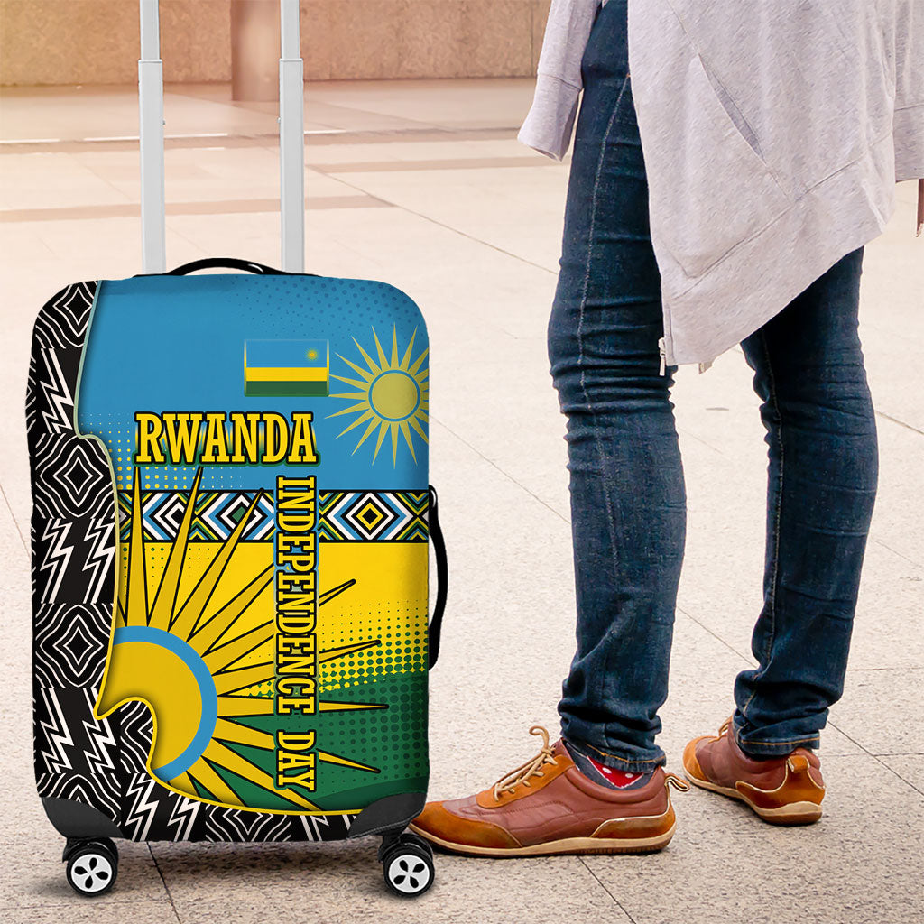 Rwanda Independence Day Unite Paix Progres Luggage Cover African Geometric Pattern - Power Fist And Coffee Branch Art