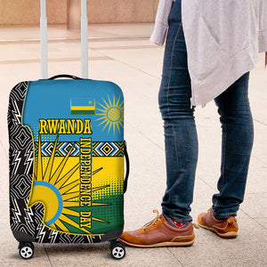 Rwanda Independence Day Unite Paix Progres Luggage Cover African Geometric Pattern - Power Fist And Coffee Branch Art