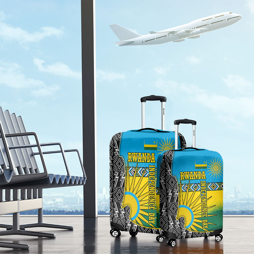 Rwanda Independence Day Unite Paix Progres Luggage Cover African Geometric Pattern - Power Fist And Coffee Branch Art