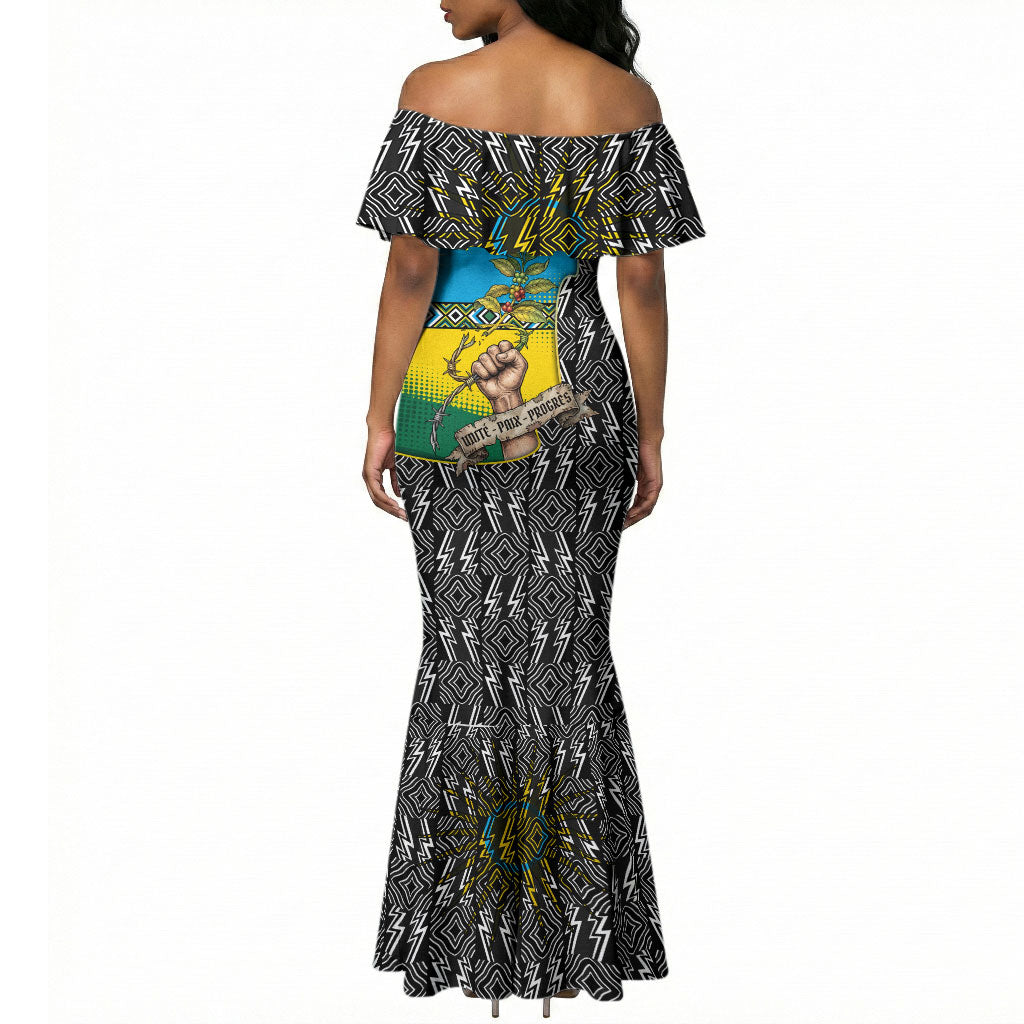 Rwanda Independence Day Unite Paix Progres Mermaid Dress African Geometric Pattern - Power Fist And Coffee Branch Art
