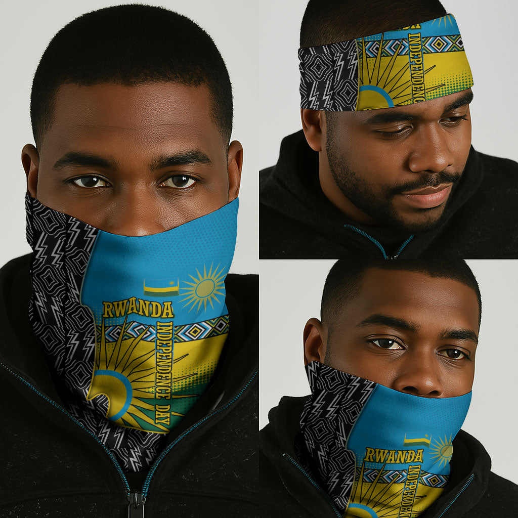 Rwanda Independence Day Unite Paix Progres Neck Gaiter African Geometric Pattern - Power Fist And Coffee Branch Art