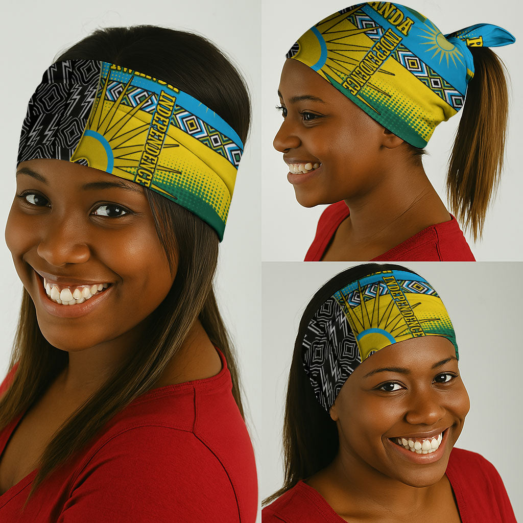 Rwanda Independence Day Unite Paix Progres Neck Gaiter African Geometric Pattern - Power Fist And Coffee Branch Art