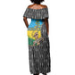 Rwanda Independence Day Unite Paix Progres Off Shoulder Maxi Dress African Geometric Pattern - Power Fist And Coffee Branch Art
