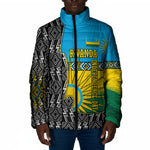 Rwanda Independence Day Unite Paix Progres Padded Jacket African Geometric Pattern - Power Fist And Coffee Branch Art
