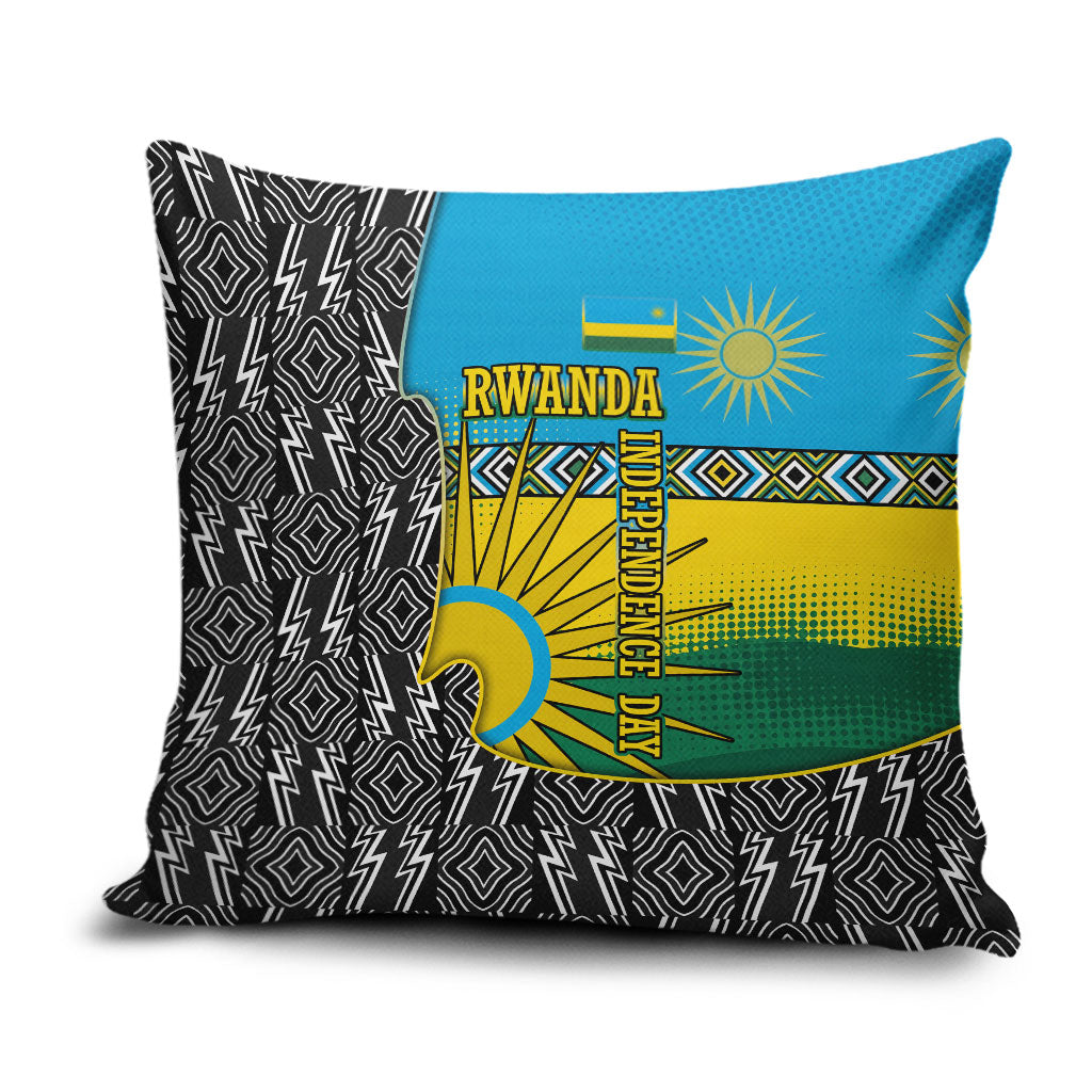 Rwanda Independence Day Unite Paix Progres Pillow Cover African Geometric Pattern - Power Fist And Coffee Branch Art