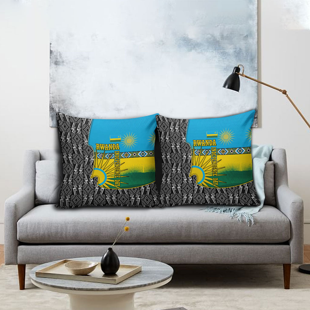Rwanda Independence Day Unite Paix Progres Pillow Cover African Geometric Pattern - Power Fist And Coffee Branch Art